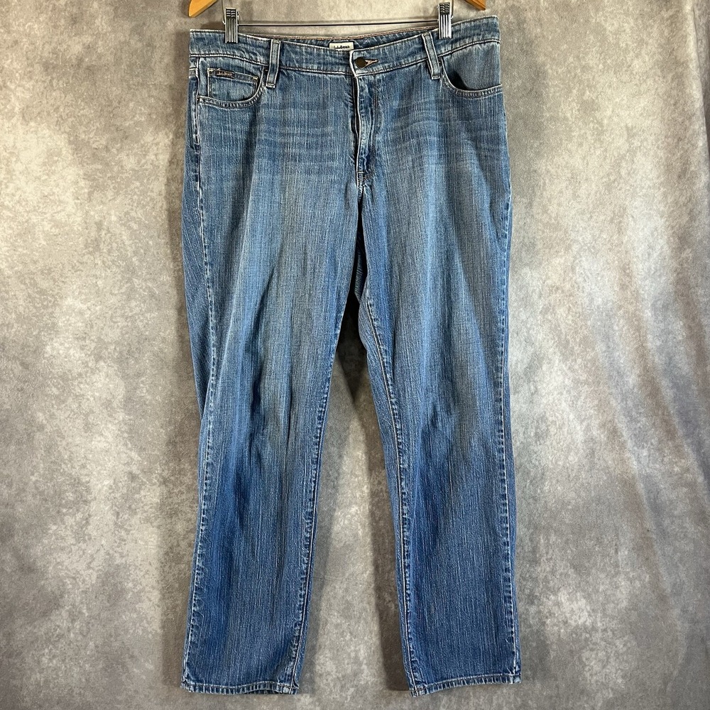 LL Bean Favorite Fit Jeans Women 14 Reg Blue Medium Wash Straight Stretch 503143